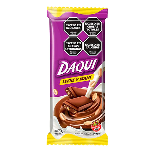 CHOCOLATE DAQUI LECHE Y MANI 70G X4UNID