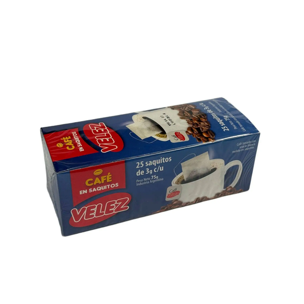 VELEZ CAFE EN SAQUITOS SIN SOBRE azul X25U*10