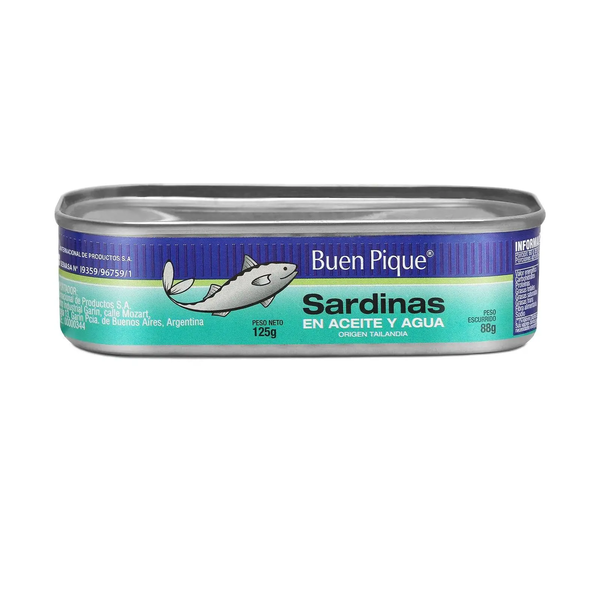 BUEN PIQUE SARDINAS EN ACEITE Y AGUA 125G *50